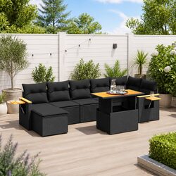 Garden Sofa Set 8 Piece Outdoor Patio Furniture Black Poly Rattan Modular with