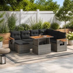 8-Piece Garden Sofa Set with Adjustable Table Cushions Grey Poly Rattan Outdoor