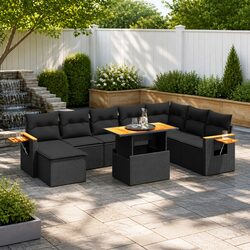 Garden Sofa Set 9 Piece Outdoor Furniture Black Poly Rattan Patio Lounge Modular