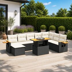 Garden Sofa Set 9 Piece Outdoor Furniture Patio Lounge Black Poly Rattan Modular