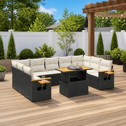 Garden Sofa Set 10 Piece Outdoor Furniture Black Poly Rattan Modular Patio
