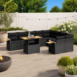 10 Piece Outdoor Garden Sofa Set Black Poly Rattan Patio Furniture Modular