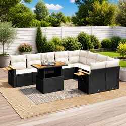 Garden Sofa Set 10 Piece Outdoor Furniture Black Poly Rattan Patio Lounge with