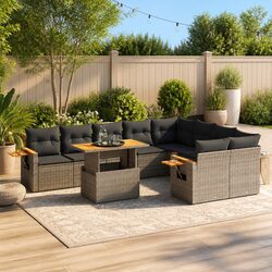 Garden Sofa Set 10 Piece Outdoor Furniture with Cushions Grey Rattan Patio
