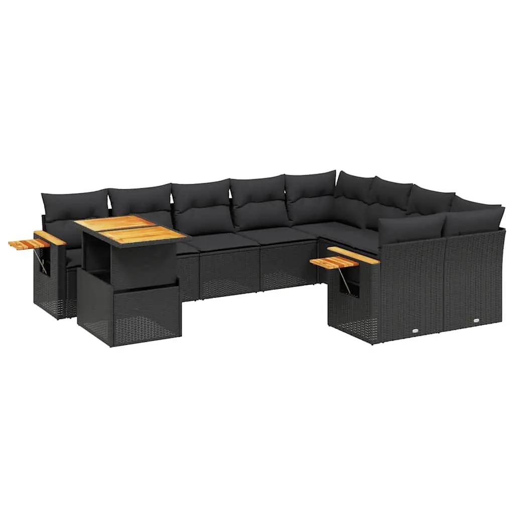 10 Piece Garden Sofa Set Modular Outdoor Patio Furniture Black PE Rattan