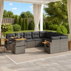 10-Piece Garden Sofa Set with Cushions Grey Outdoor Furniture Patio Conversation