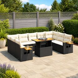 Garden Sofa Set 11 Piece Outdoor Furniture Black Poly Rattan Modular Patio