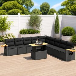 Garden Sofa Set 11 Piece Outdoor Furniture Patio Black Poly Rattan Modular