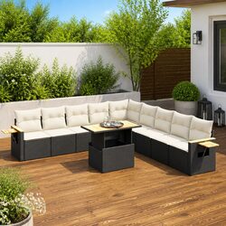 Garden Sofa Set 11 Piece Black Poly Rattan Outdoor Furniture Patio Modular