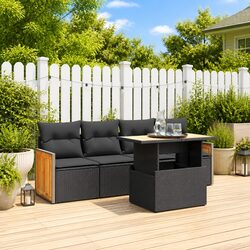 Garden Sofa Set 5 Piece Outdoor Furniture Patio Lounge with Cushions Black