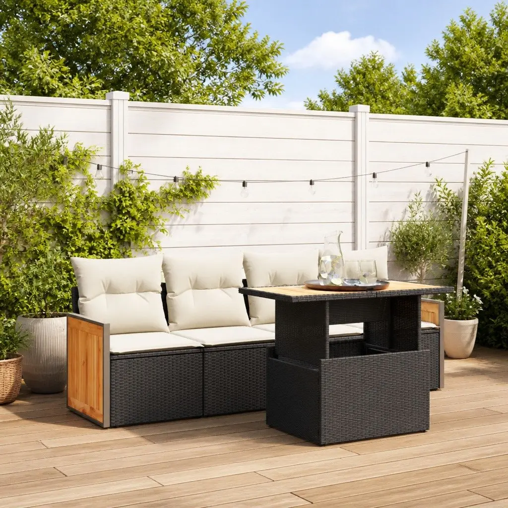 5 Piece Garden Sofa Set Outdoor Furniture PE Rattan Black with Cushions