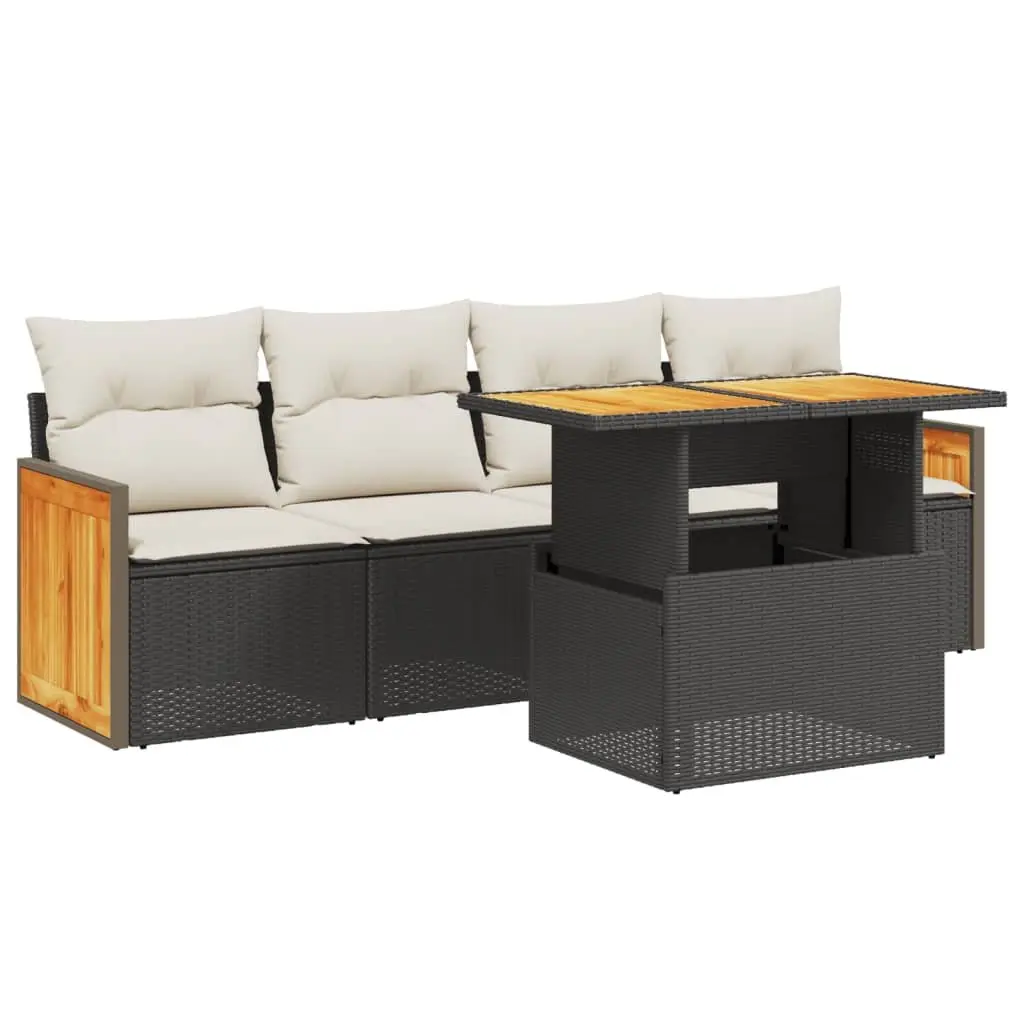 5 Piece Garden Sofa Set Outdoor Furniture PE Rattan Black with Cushions