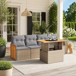 Outdoor Garden Sofa Set 5 Piece Patio Furniture Beige Poly Rattan Modular Lounge