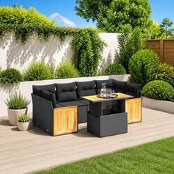 Garden Sofa Set 7 Piece Outdoor Furniture Patio Lounge Black Poly Rattan Modular