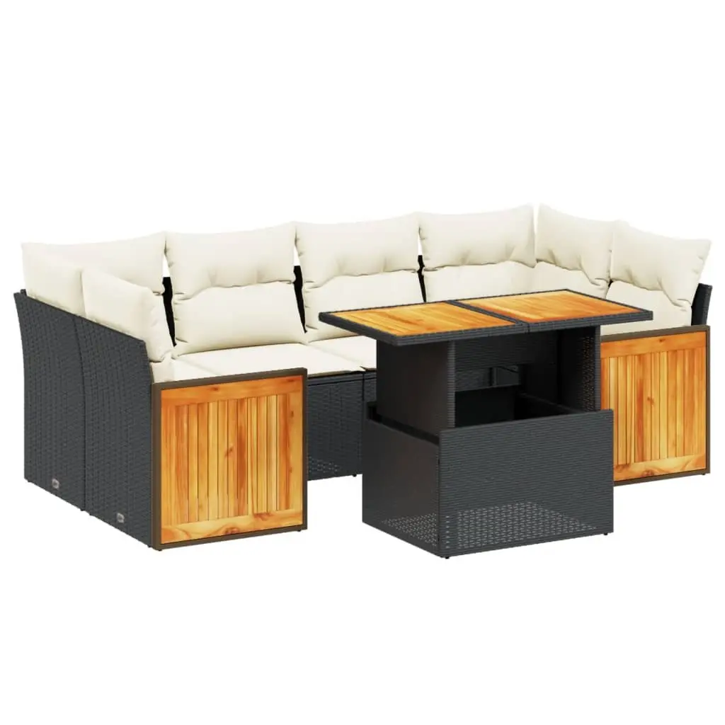 7 Piece Garden Sofa Set Outdoor Patio Furniture Black Poly Rattan with Cushions
