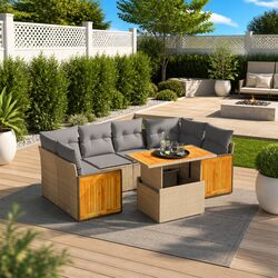 Outdoor Sofa Set 7 Piece Garden Furniture Poly Rattan Patio Lounger with