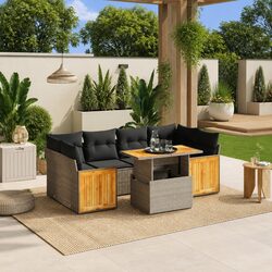 Garden Sofa Set 7 Piece Outdoor Furniture Patio Grey Poly Rattan Modular