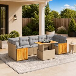 Garden Sofa Set 8 Piece Outdoor Patio Furniture Beige Poly Rattan Modular