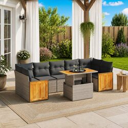 Garden Sofa Set 8 Piece Outdoor Furniture Grey Poly Rattan Modular with Cushions