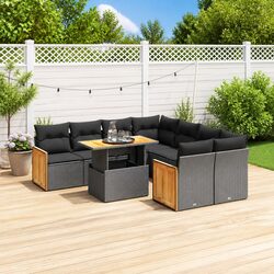 Outdoor Garden Sofa Set 9 Piece Black Poly Rattan Patio Furniture Modular