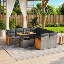 Garden Sofa Set 9 Piece Outdoor Furniture Patio Sectional Grey Poly Rattan