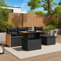 Garden Sofa Set 6 Piece Outdoor Furniture Patio Black Poly Rattan Modular