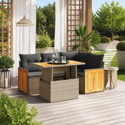 Garden Sofa Set 5 Piece Outdoor Furniture Patio Conversation Grey Poly Rattan