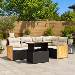 Outdoor Garden Sofa Set 6 Piece Black Poly Rattan with Cushions Patio Furniture
