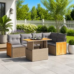 Garden Sofa Set 6 Piece Outdoor Furniture Patio Beige Poly Rattan Modular
