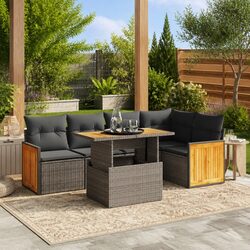 Garden Sofa Set 6 Piece Outdoor Furniture Patio Sectional with Cushions Grey