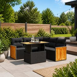6 Piece Garden Sofa Set Outdoor Furniture Patio Sectional Poly Rattan Black