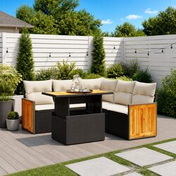 Garden Sofa Set 6 Piece Outdoor Furniture Patio Black Poly Rattan with Cushions