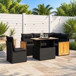 Garden Sofa Set 6 Piece Outdoor Furniture Black Poly Rattan Patio Lounge Seating