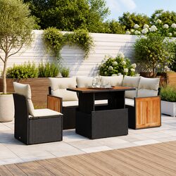 Garden Sofa Set 6 Piece Outdoor Furniture Patio Black Poly Rattan Modular