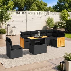 Garden Sofa Set 7 Piece Outdoor Furniture Black Poly Rattan Modular Patio