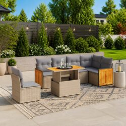 Garden Sofa Set 7 Piece Outdoor Furniture Patio Lounge Beige Poly Rattan Modular
