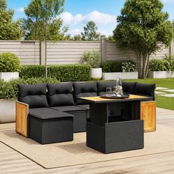 Garden Sofa Set 7 Piece Outdoor Furniture Patio Sectional Black Poly Rattan