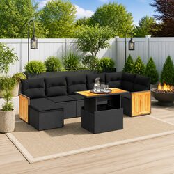 Garden Sofa Set 8 Piece Outdoor Furniture Patio Lounge Black Poly Rattan Modular