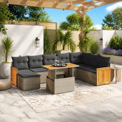 Garden Sofa Set 9 Piece Grey Poly Rattan Outdoor Furniture Patio Sectional with
