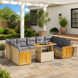 Garden Sofa Set 10 Piece Outdoor Furniture Beige Poly Rattan Patio Lounge