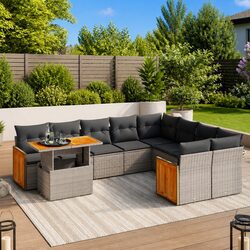 Garden Sofa Set 10 Piece Outdoor Furniture Grey Rattan Patio Sectional Modular