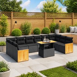 Garden Sofa Set 11 Piece Outdoor Furniture Patio Lounge Black Poly Rattan