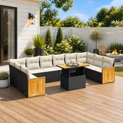 Garden Sofa Set 11 Piece Outdoor Furniture Black Poly Rattan Modular Patio