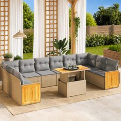 Garden Sofa Set 11 Piece Outdoor Patio Furniture Beige Poly Rattan Modular