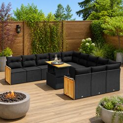 Garden Sofa Set 11 Piece Outdoor Furniture Patio Sectional with Cushions Black