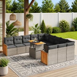 Garden Sofa Set 11 Piece Outdoor Furniture Grey Poly Rattan Modular Patio Lounge