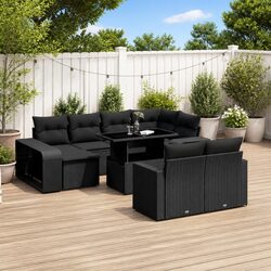 Garden Sofa Set 11 Piece Outdoor Furniture Black Poly Rattan Patio Seating with