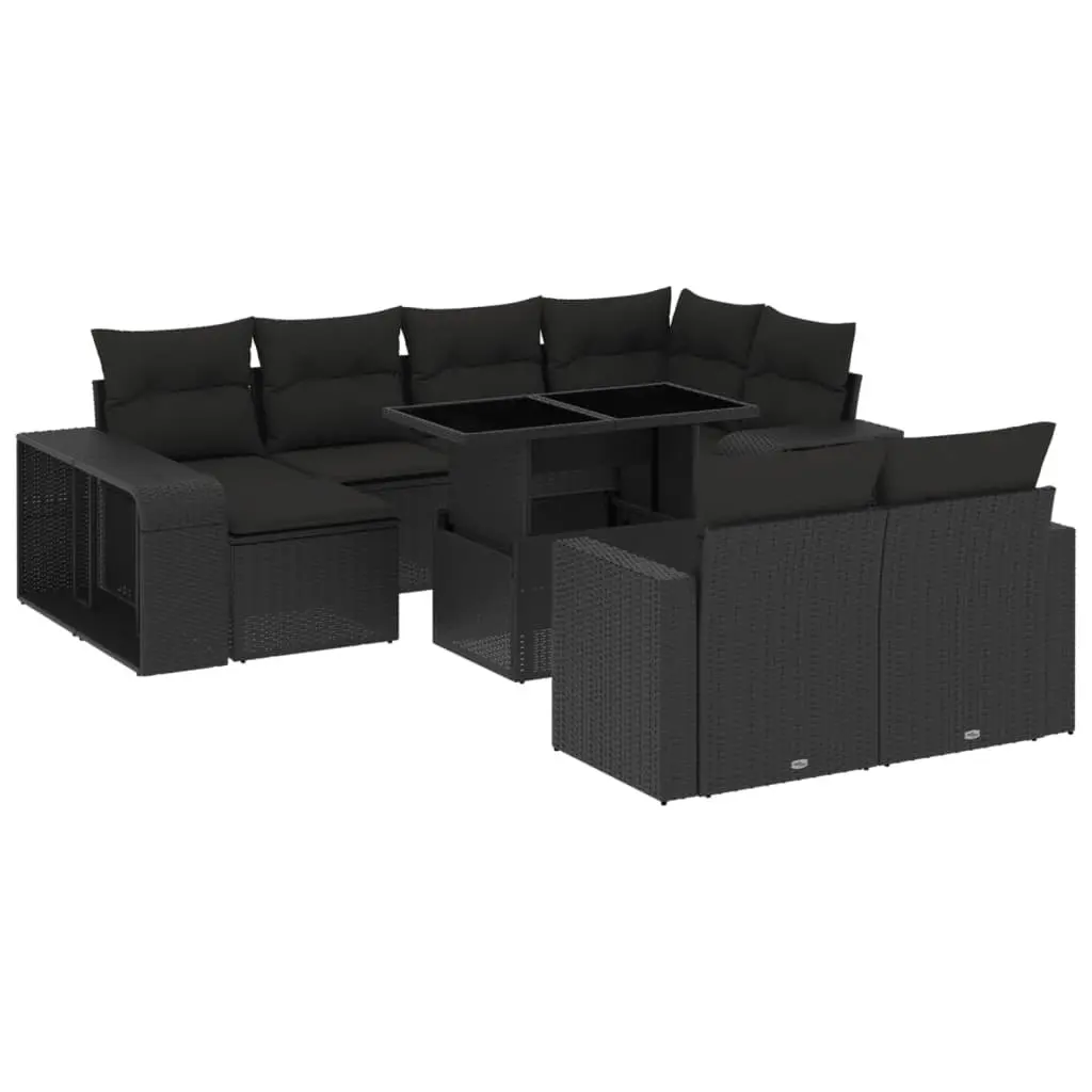 Garden Sofa Set 11 Piece Outdoor Furniture Black Poly Rattan Patio Seating with
