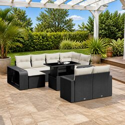 Outdoor Garden Sofa Set 11 Piece Poly Rattan Black Patio Furniture Modular