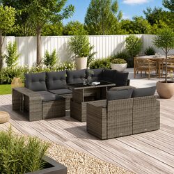 Garden Sofa Set 11 Piece Outdoor Furniture Grey Modular Patio Lounger with